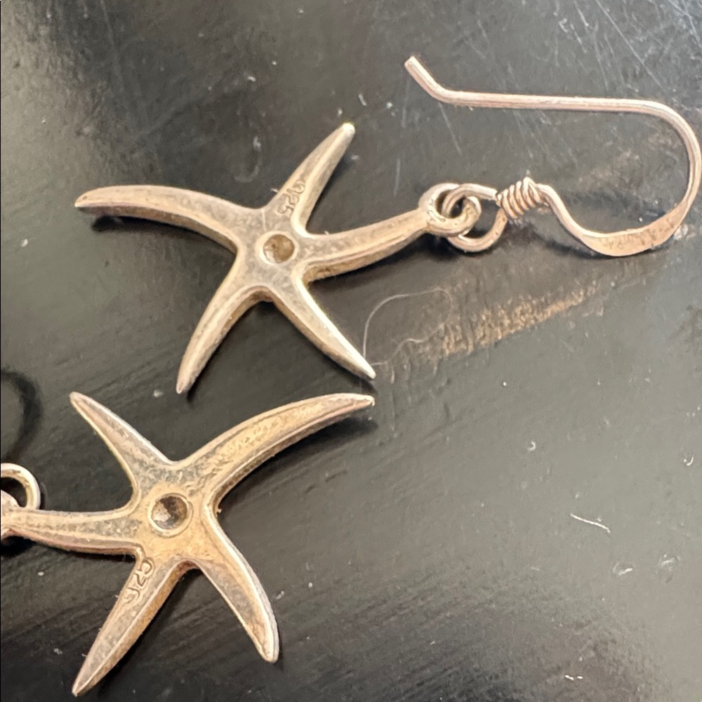 925 Sterling Silver Starfish Dangle Hook Earrings Coastal Beach Nautical - Picture 6 of 9